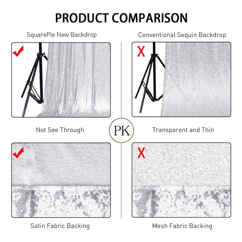 SquarePie Sequin Backdrop Curtain Background Opaque Non-Transparent Satin Sparkly for Wedding Party 10FT x 10FT Silver - Image 4